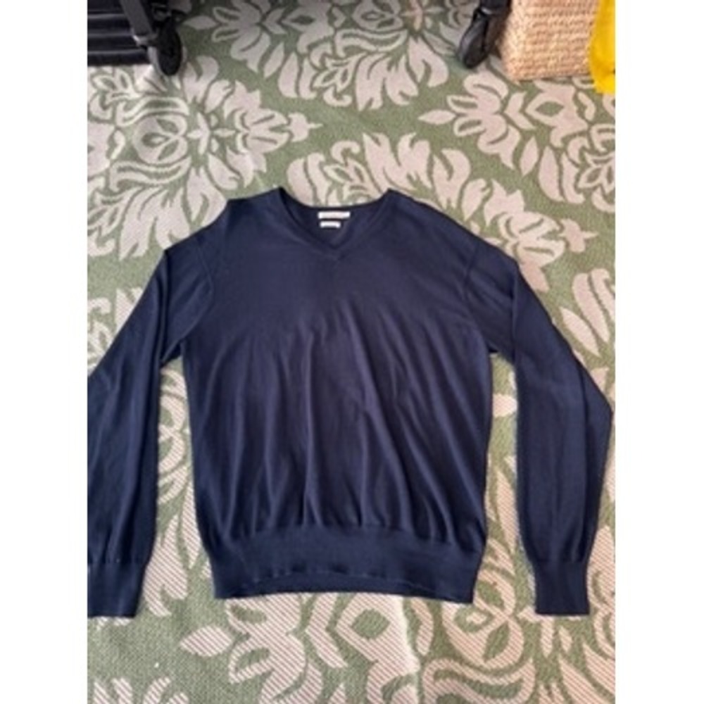 Peter Millar Navy Blue Cotton Cashmere V-Neck Sweater Womens Large Pullover